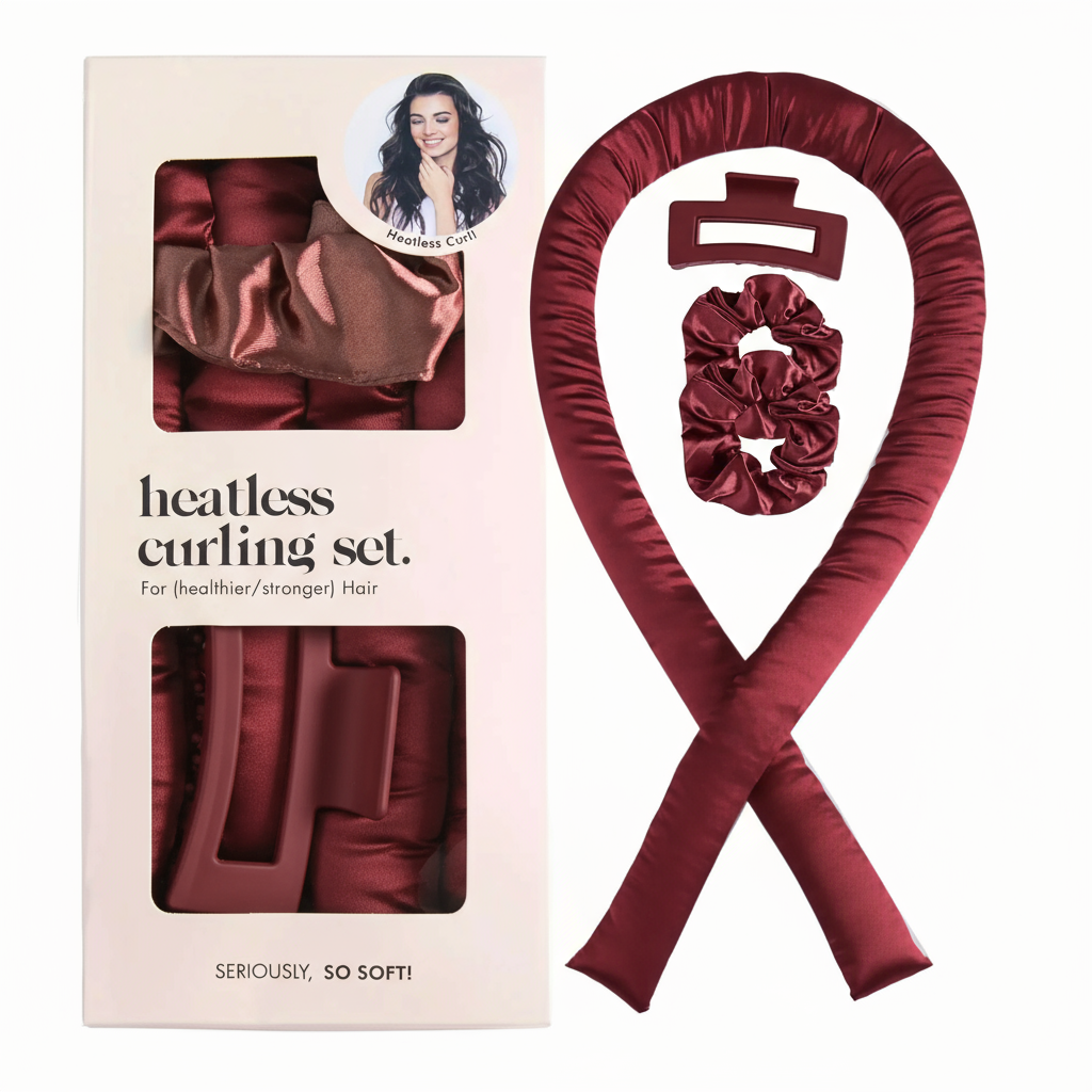 Complete Wine Red Heatless Curling Set