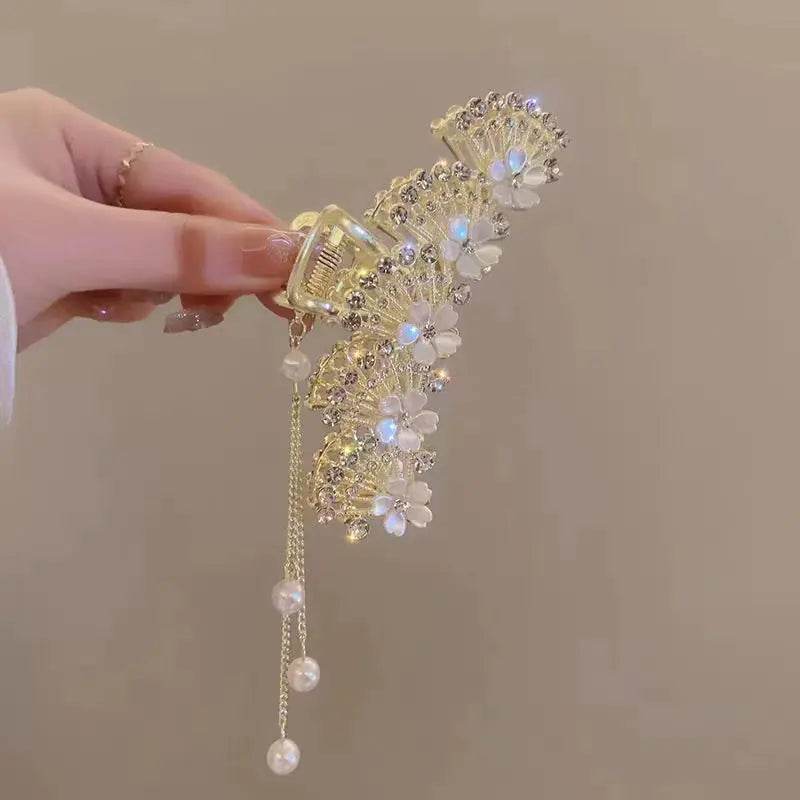 Rose Floral Butterfly Hair Claw Clip with Tassel – Chic Hair Accessory for Women - ChicstyleX
