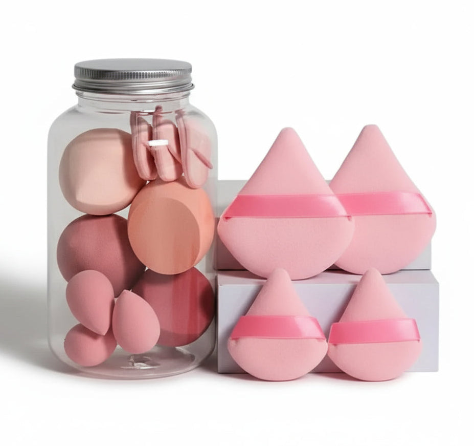 ChicSetX™ HydroBlend Hydrophilic Polyurethane Makeup Sponge Set – Round Bottle Kit (14 Pcs)  Sets & Bundles ChicstyleX.