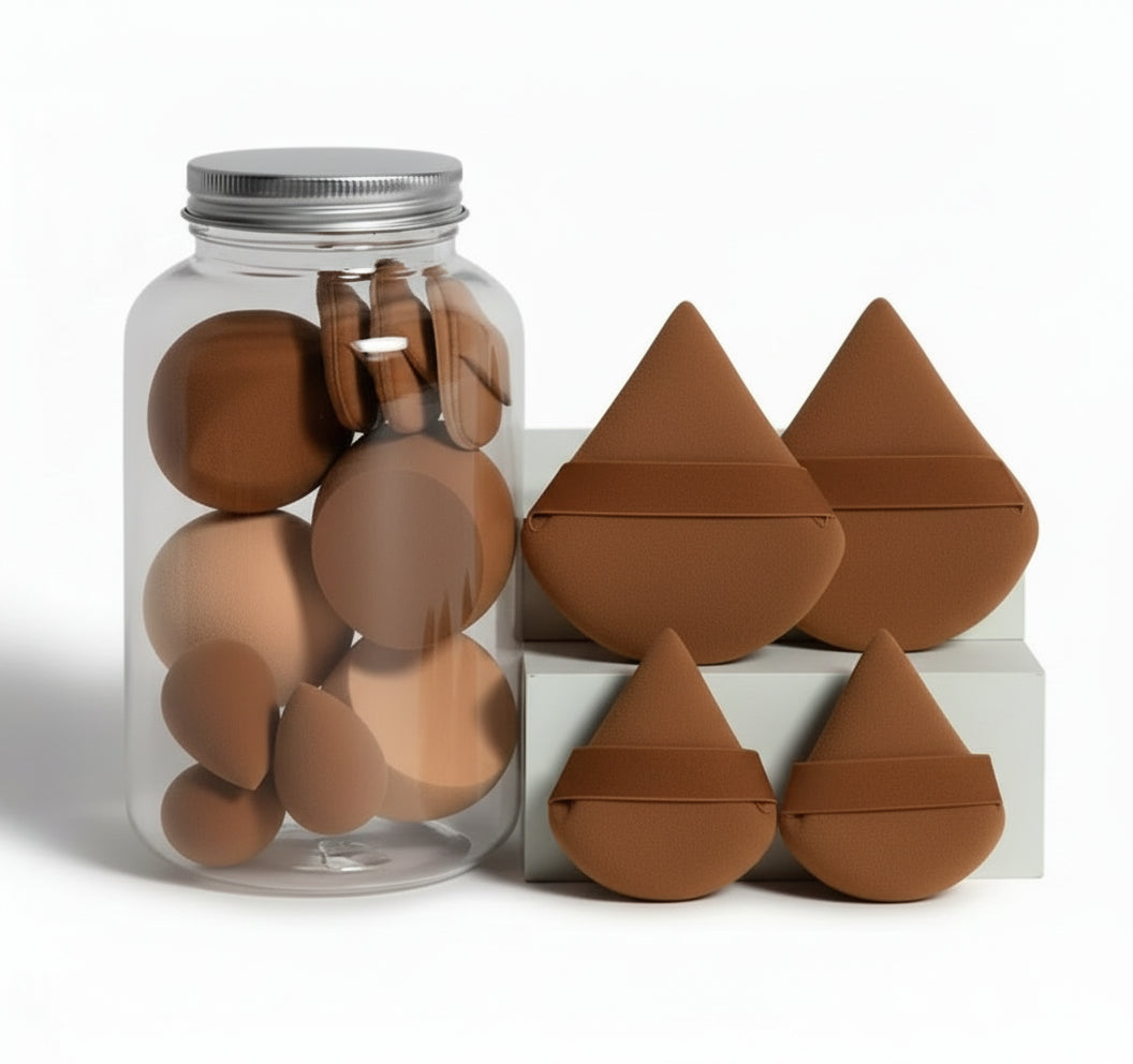 ChicSetX™ HydroBlend Hydrophilic Polyurethane Makeup Sponge Set – Round Bottle Kit (14 Pcs)  Sets & Bundles ChicstyleX.