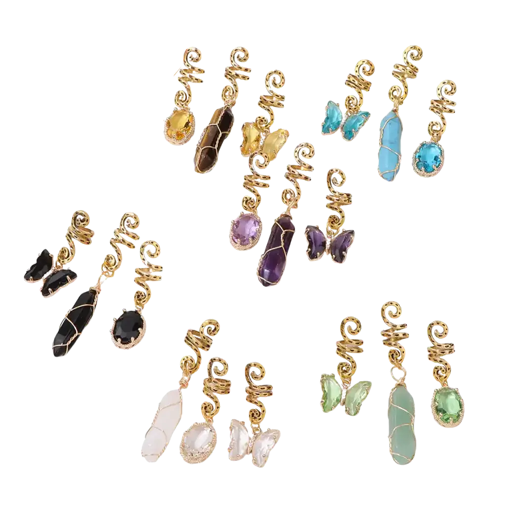 TresslockX™ Braided Elegance Hair Clips | Stone Bead & Glass Pendant Combination Accessories (Set of 3) - ChicstyleX