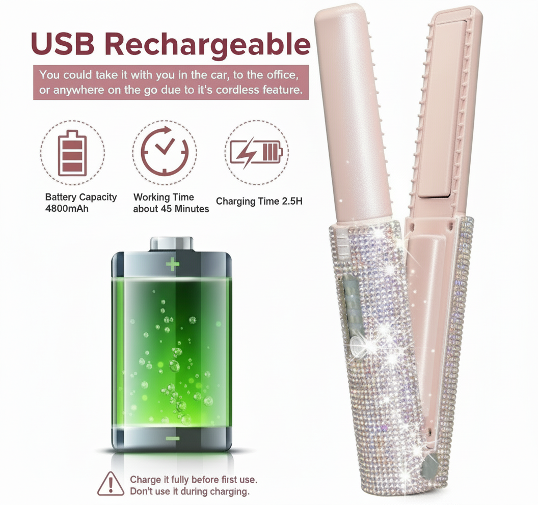 TressLock™ DiamondSilk 2-in-1 Cordless Hair Straightener & Curler – Ceramic Wireless Styling Tool for Smooth & Shiny Hair - ChicstyleX