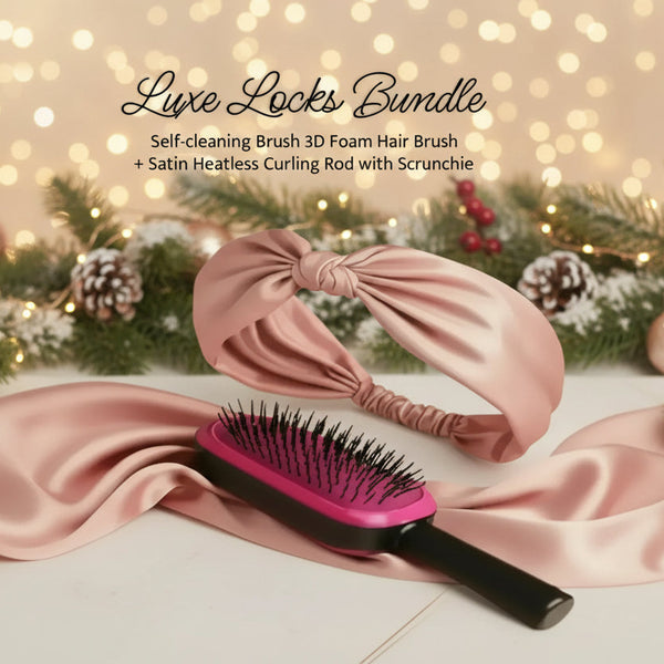 ChicSetX™ Luxe Locks Bundle | Heatless Satin Curling Rod + Self-Cleaning Hair Brush Bundle  Sets & Bundles ChicstyleX.