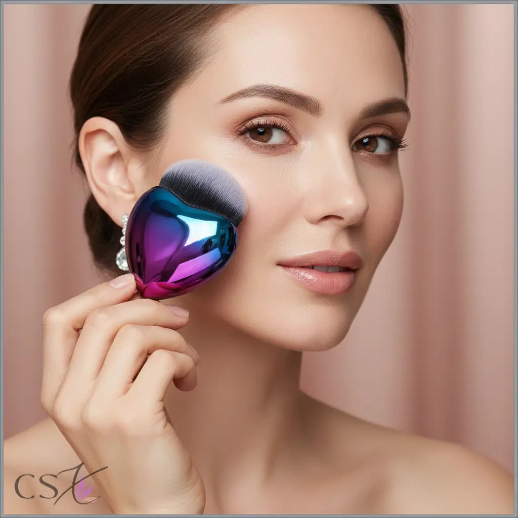 GlamLuxeX™ Heart-Shaped Makeup Brush – Flawless Foundation & Blush Applicator | Rose Gold & Blue Purple