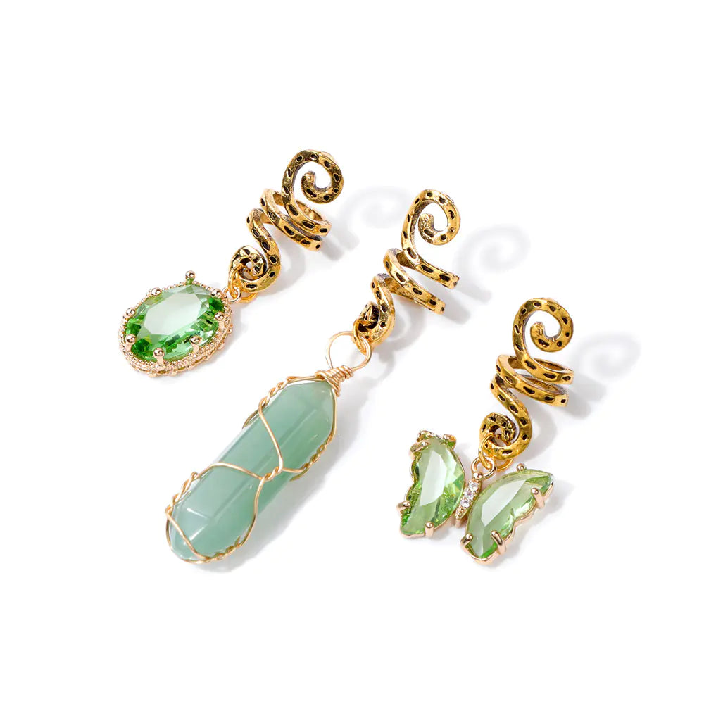 TresslockX™ Braided Elegance Hair Clips | Stone Bead & Glass Pendant Combination Accessories (Set of 3) - ChicstyleX