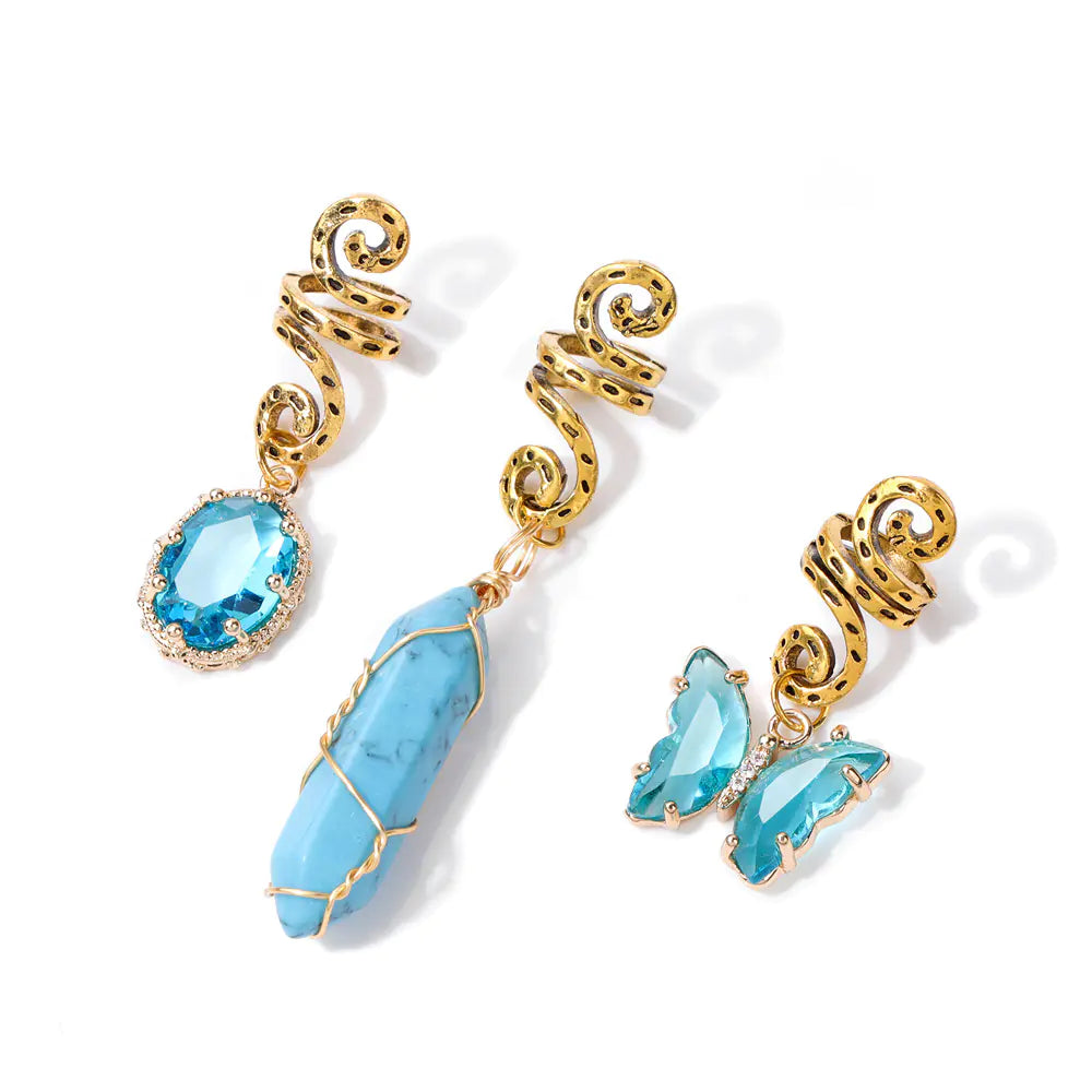 TresslockX™ Braided Elegance Hair Clips | Stone Bead & Glass Pendant Combination Accessories (Set of 3) - ChicstyleX