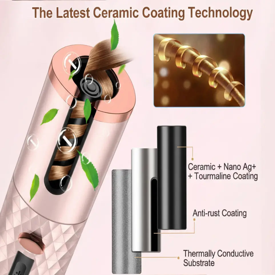 TressLock™ Portable Automatic Hair Curler – Cordless USB Rechargeable Ceramic Auto Rotating Curling Iron for Travel Waves & Curls - ChicstyleX