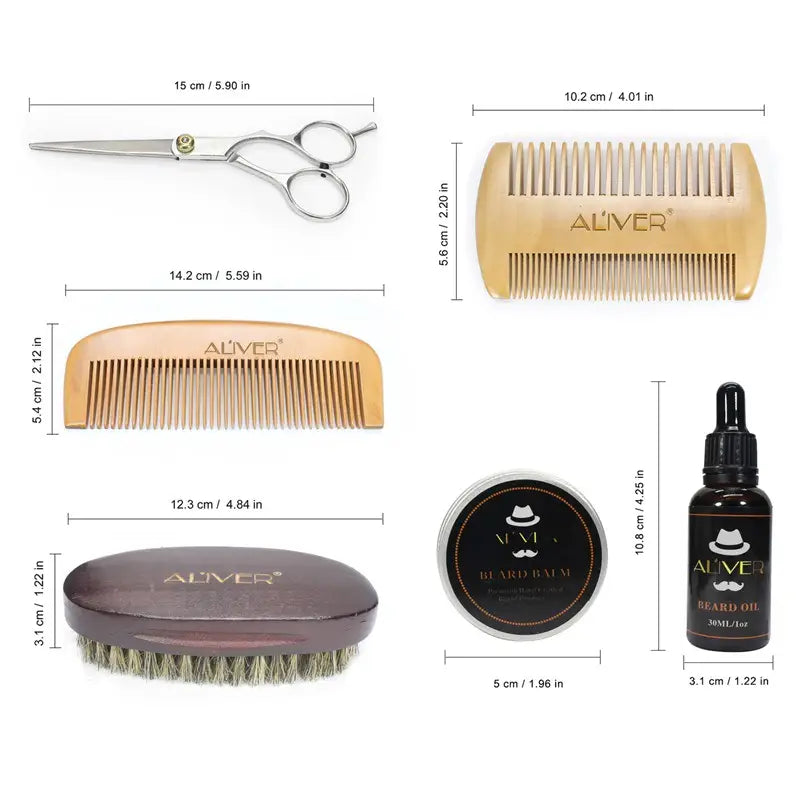 GlamLuxeX™ Premium Men’s Beard Grooming & Care Kit – 6-Piece Beard Set with Comb, Beard Balm, Cream, Oil & Natural Ingredients