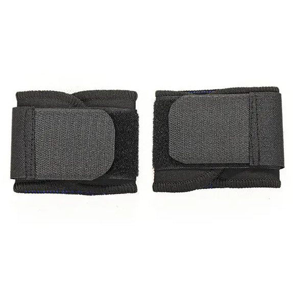 Pair of black wrist guards on a white background