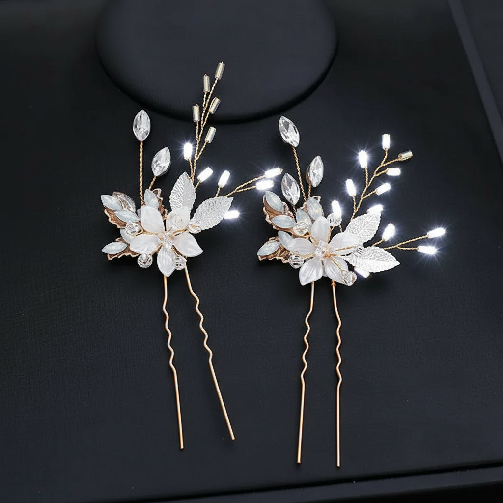 TresslockX™ White Flower Hair Comb Suit | Handmade Korean Bridal Hair Comb & Clip Set - ChicstyleX