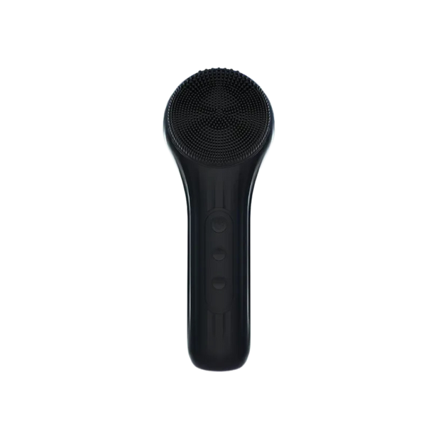 Black facial cleansing brush on a white background