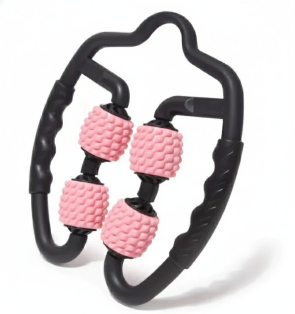 Black and pink textured hand exerciser on a white background