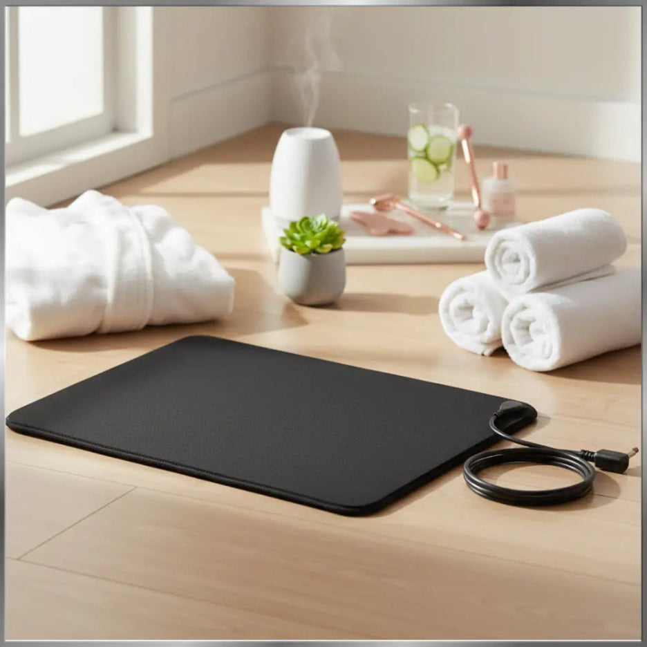 CoreVibeX™  GroundLuxe Conductive Leather Yoga Mat – Grounding PU Mat with Earthing Technology & Skin Analyzer - ChicstyleX