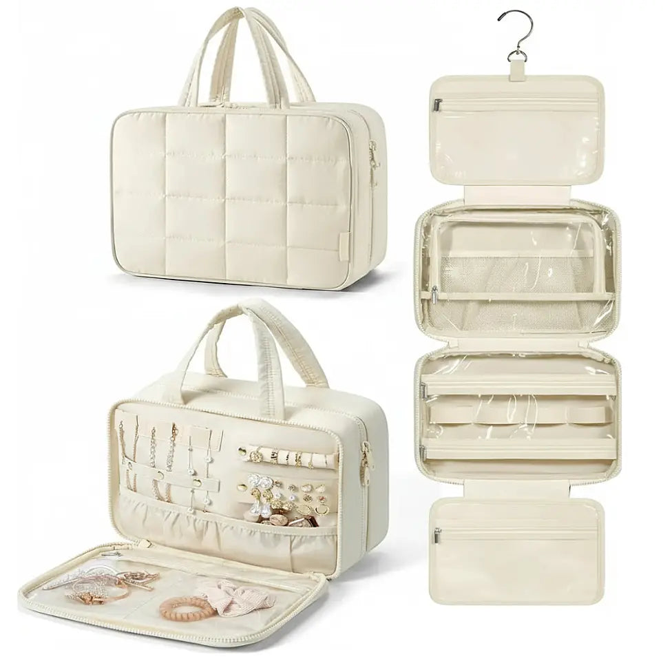 GlamLuxeX™ Waterproof Flannel Cosmetic Bag – Large-Capacity Travel Makeup Organizer - ChicstyleX