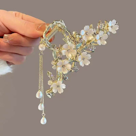 Rose Floral Butterfly Hair Claw Clip with Tassel – Chic Hair Accessory for Women - ChicstyleX