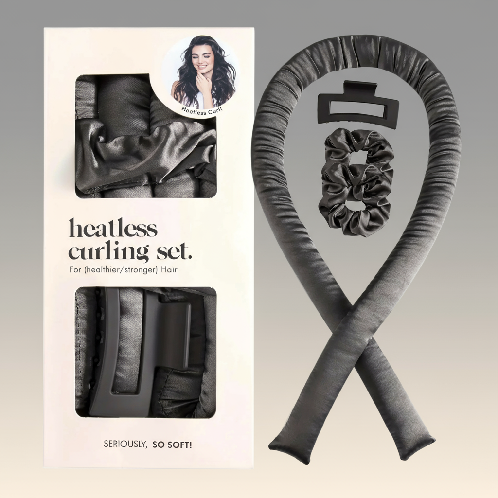 Black heatless curling set with gradient background