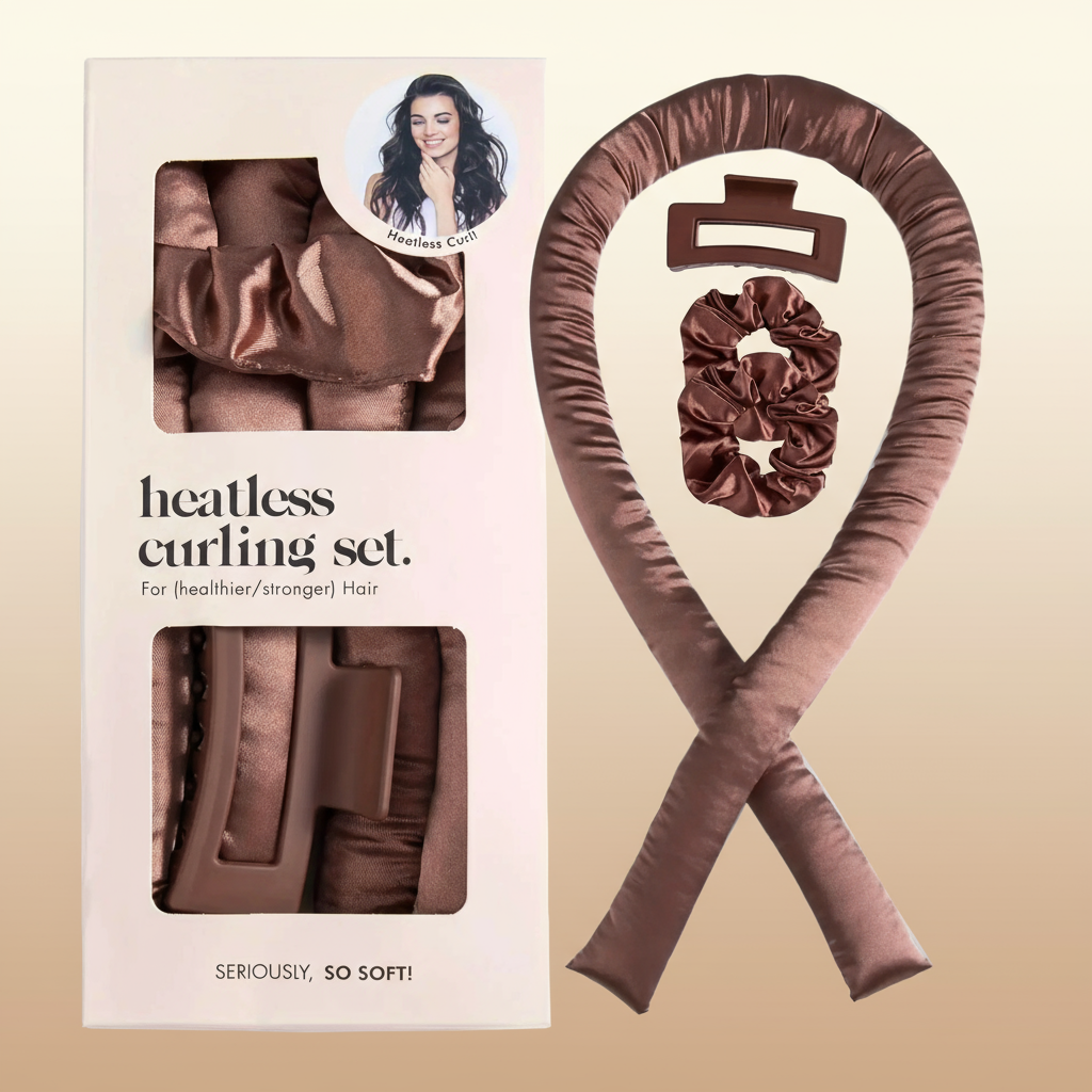 Brown heatless curling set with gradient background