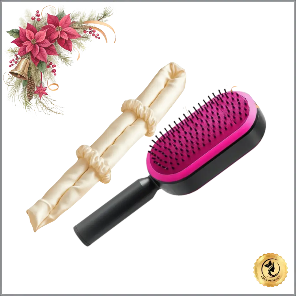 ChicSetX™ Luxe Locks Bundle | Heatless Satin Curling Rod + Self-Cleaning Hair Brush Bundle  Sets & Bundles ChicstyleX.
