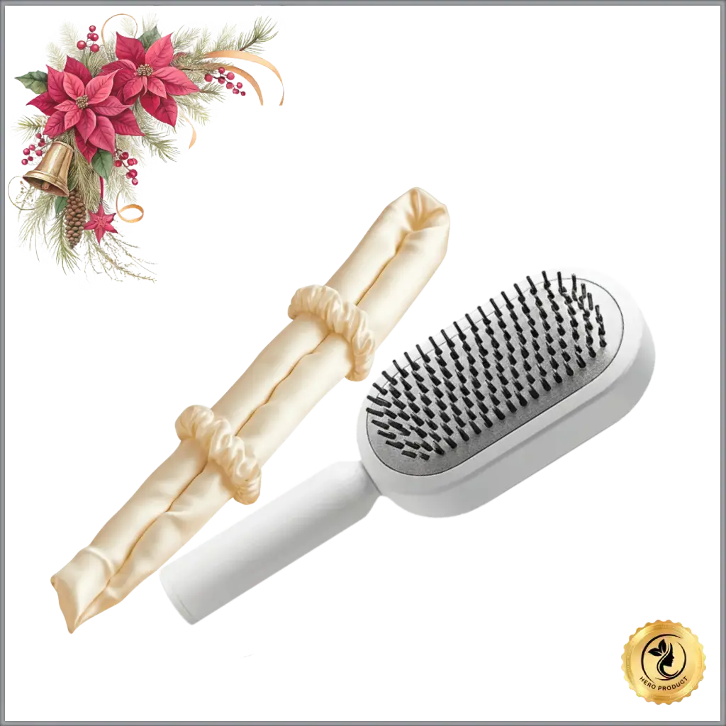 ChicSetX™ Luxe Locks Bundle | Heatless Satin Curling Rod + Self-Cleaning Hair Brush Bundle  Sets & Bundles ChicstyleX.
