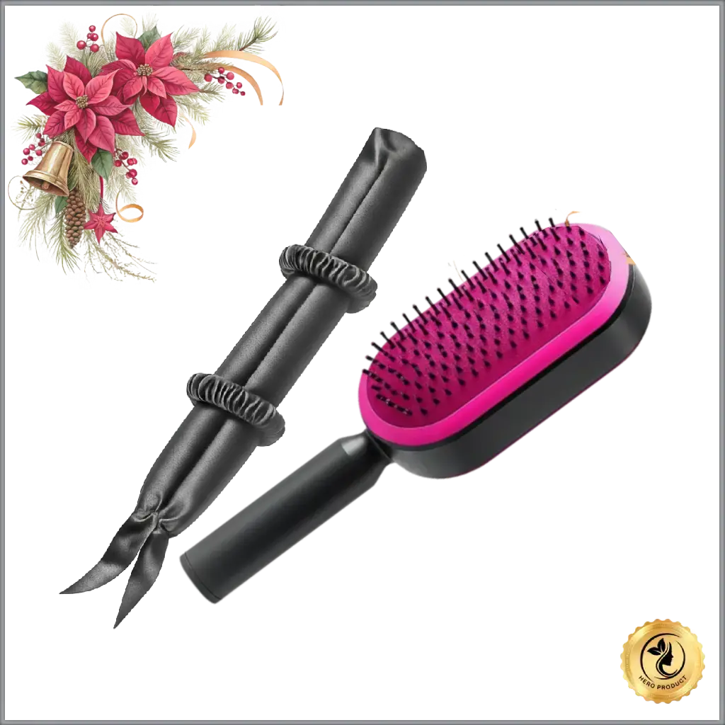 ChicSetX™ Luxe Locks Bundle | Heatless Satin Curling Rod + Self-Cleaning Hair Brush Bundle  Sets & Bundles ChicstyleX.