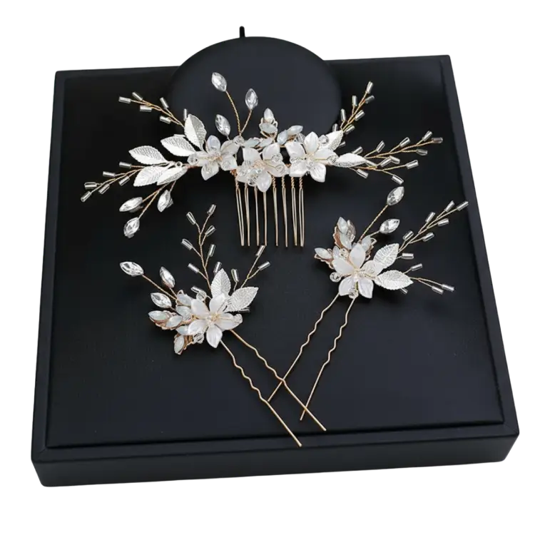 TresslockX™ White Flower Hair Comb Suit | Handmade Korean Bridal Hair Comb & Clip Set - ChicstyleX