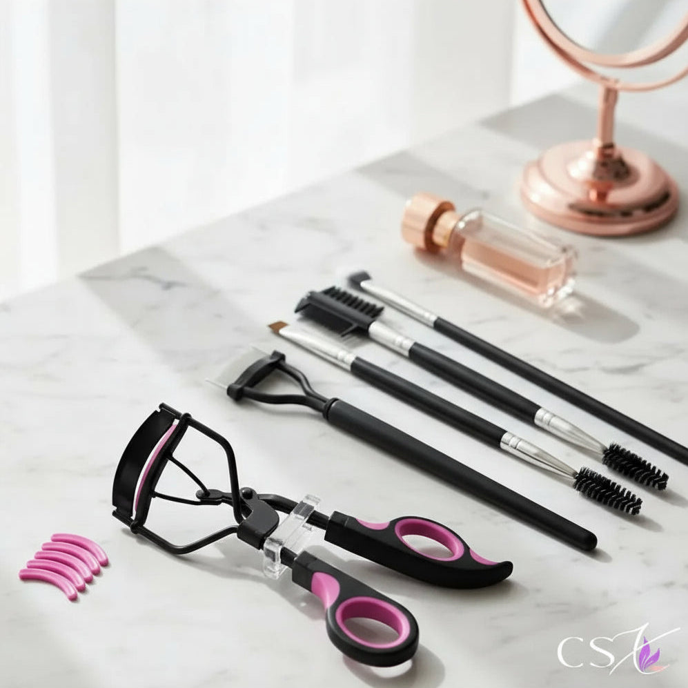 GlamLuxeX™ Professional Lash & Brow Makeup Tool Set with Eyelash Curler, Eyebrow Brushes & Precision Beauty Tools - ChicstyleX