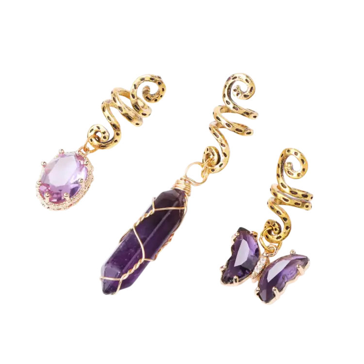 TresslockX™ Braided Elegance Hair Clips | Stone Bead & Glass Pendant Combination Accessories (Set of 3) - ChicstyleX