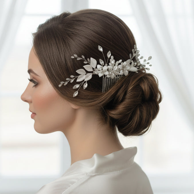 TresslockX™ White Flower Hair Comb Suit | Handmade Korean Bridal Hair Comb & Clip Set - ChicstyleX