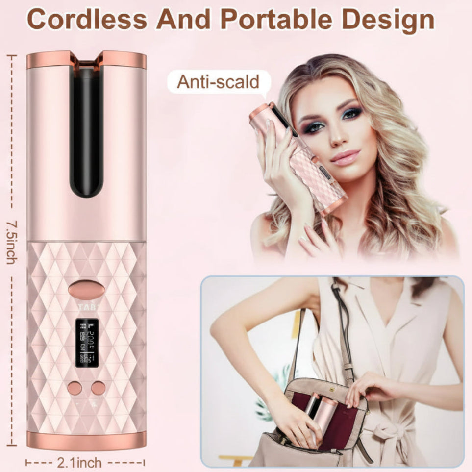 TressLock™ Portable Automatic Hair Curler – Cordless USB Rechargeable Ceramic Auto Rotating Curling Iron for Travel Waves & Curls - ChicstyleX