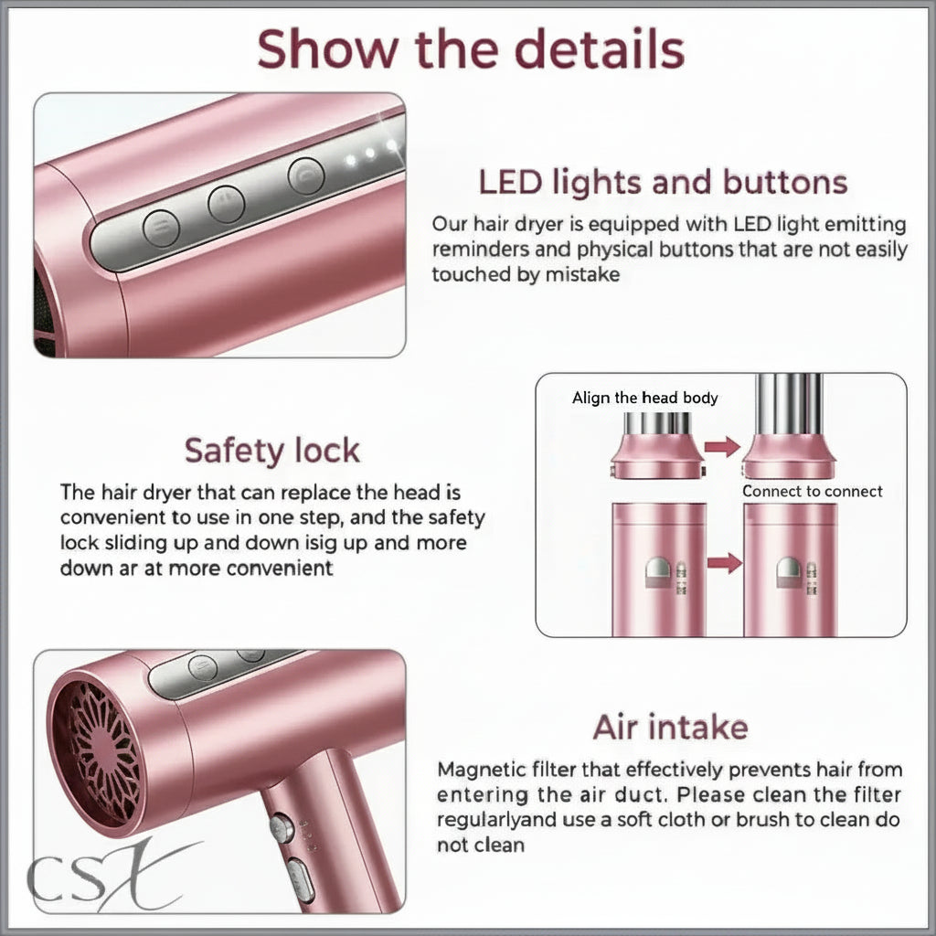 TresslockX™ Multifunctional 6in1 High-Speed Brushless Hair Dryer | Intelligent Alternating Hot & Cold Air Styling Tool (100,000 RPM) Hair Dryer - ChicstyleX