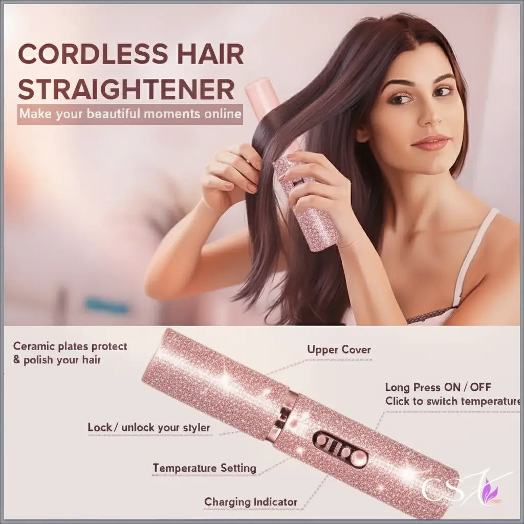 TressLock™ DiamondSilk 2-in-1 Cordless Hair Straightener & Curler – Ceramic Wireless Styling Tool for Smooth & Shiny Hair - ChicstyleX