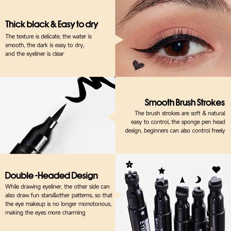 Double-Headed Star Stamp Liquid Eyeliner Pen – Waterproof, Smudge-Proof, Precision Wing & Creative Eye Makeup Tool - ChicstyleX
