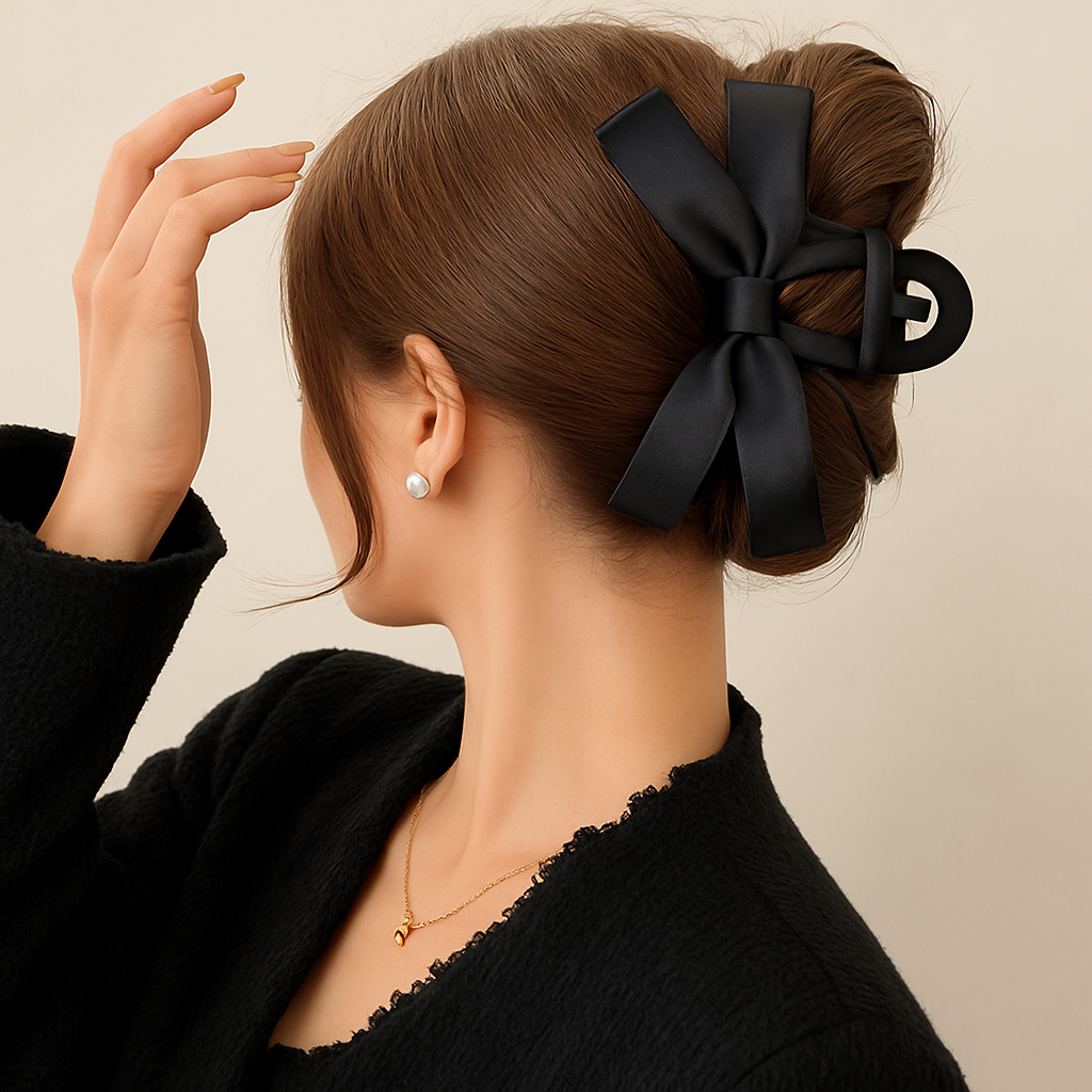 Enhanced Black Ribbon Hair Accessory Low Bun