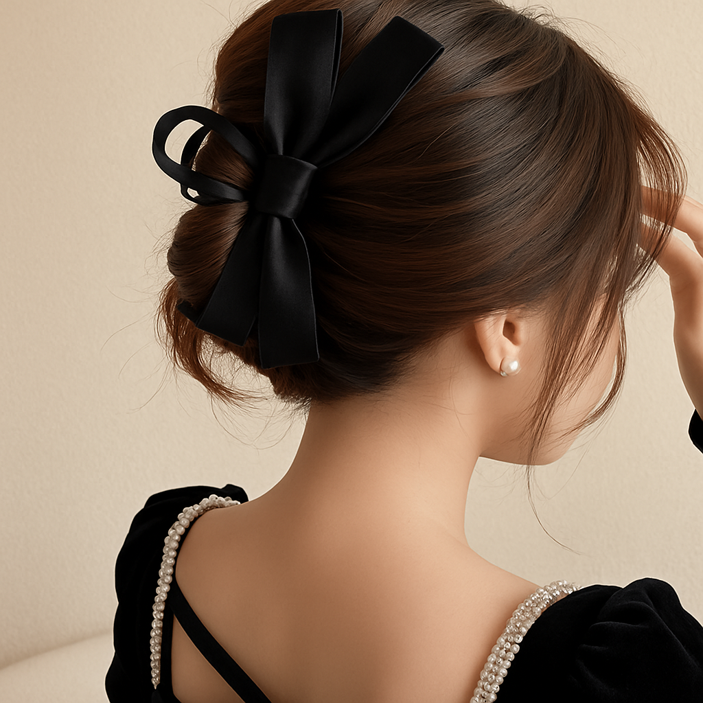 Enhanced Black Ribbon Hair Accessory Updo
