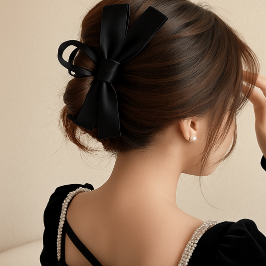 Enhanced Black Ribbon Hair Accessory Updo