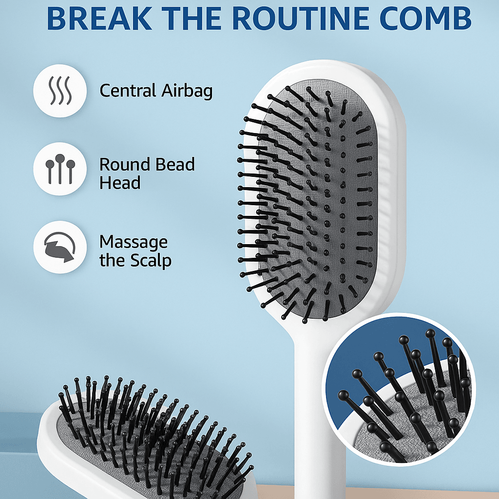 Self-Cleaning Hair Brush with 3D Air Cushion – Scalp Massage Comb for Pain-Free Detangling & Healthy Hair Growth - ChicstyleX