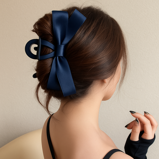 Enhanced Navy Blue Ribbon Hair Accessory