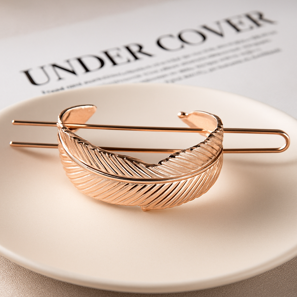 Enhanced Rose Gold Feather Hair Clip Alt