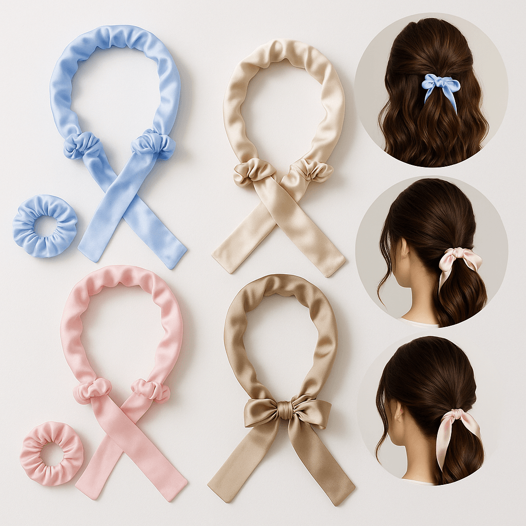 Heatless Satin Curling Rod Headband with Scrunchies – Big Wave Hair Roller for Effortless Curls - ChicstyleX