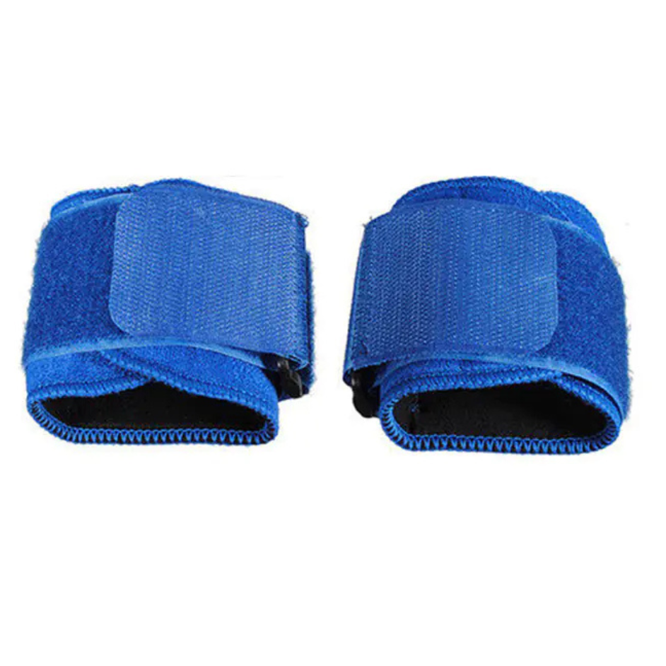 Pair of blue wrist supports on a white background