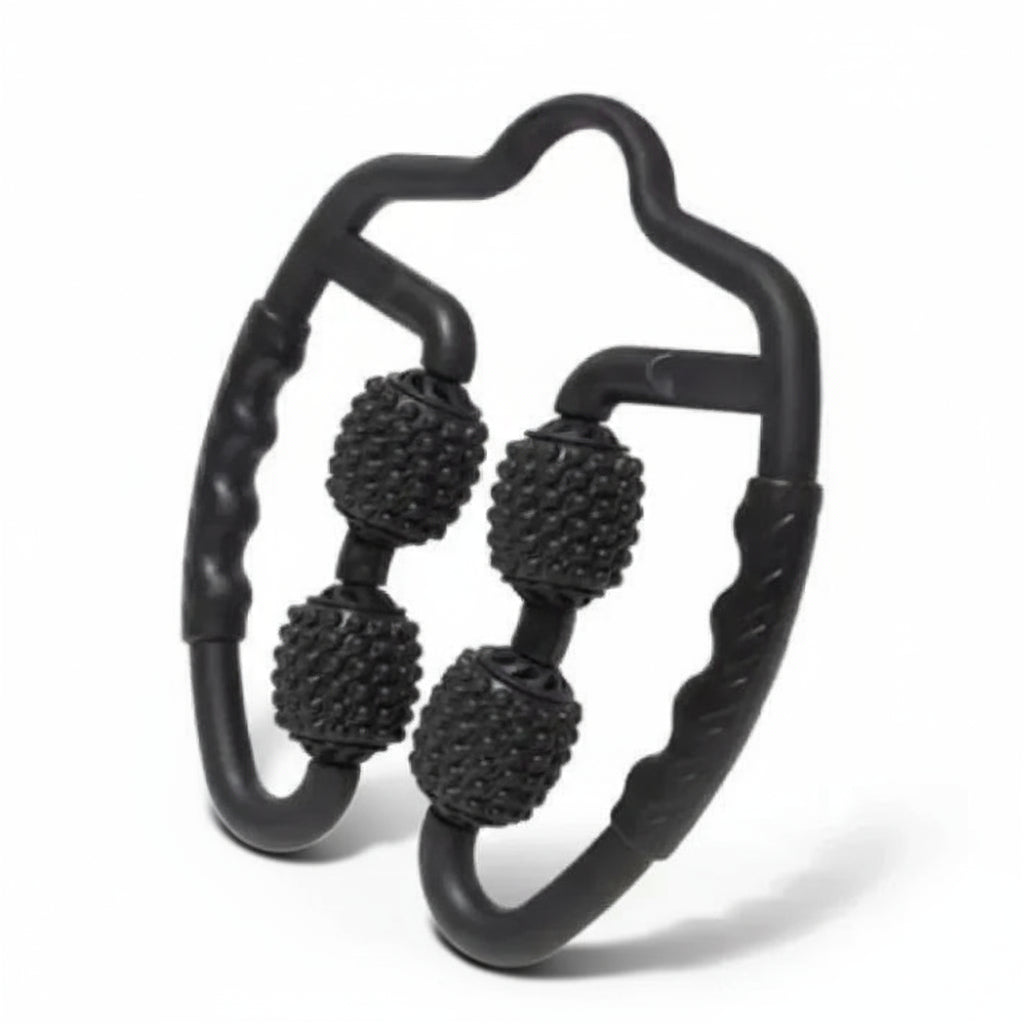 Black textured ring with three spherical nodes on a white background