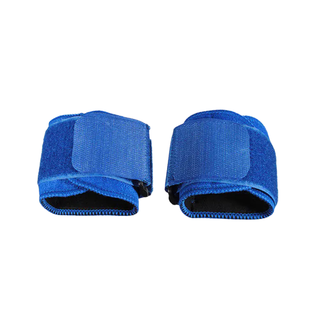 Pair of blue wrist guards on a white background