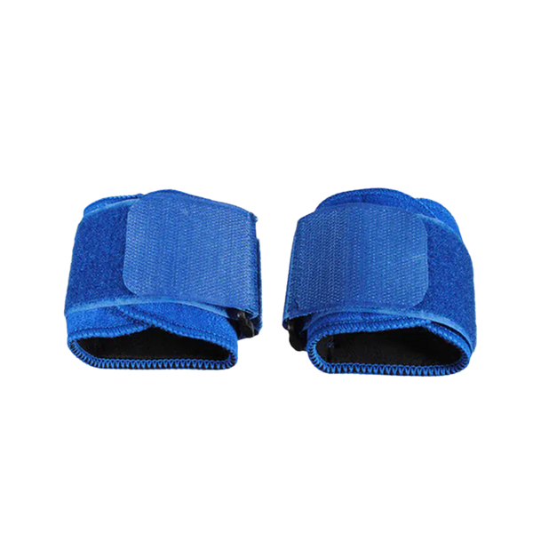 Pair of blue wrist guards on a white background