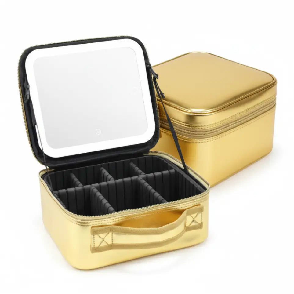 GlamLuxeX™ Lumiglow Golden + Aurora Luxury PU Makeup Bag Set, Travel Cosmetic Organizer Case for Women, Portable Beauty Storage Pouch - ChicstyleX