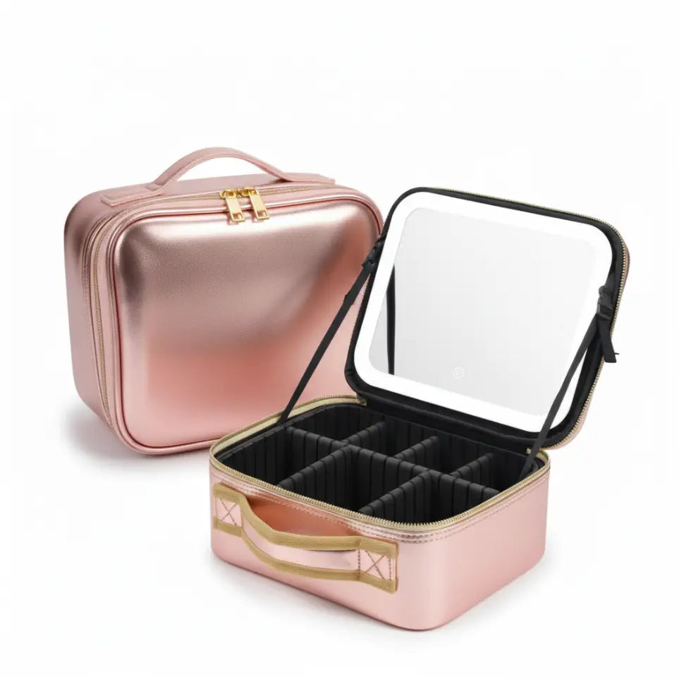 GlamLuxeX™ Lumiglow Golden + Aurora Luxury PU Makeup Bag Set, Travel Cosmetic Organizer Case for Women, Portable Beauty Storage Pouch - ChicstyleX