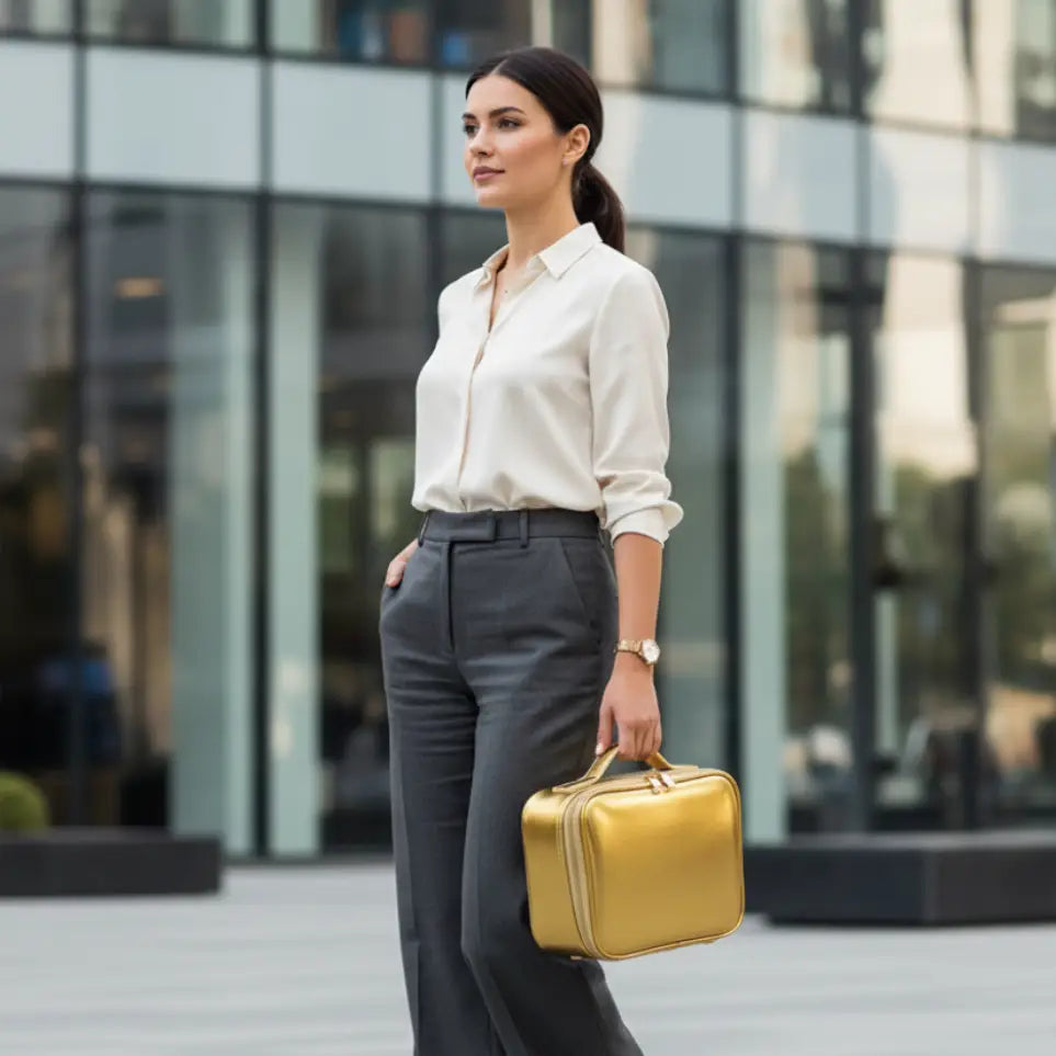 GlamLuxeX™ Lumiglow Golden + Aurora Luxury PU Makeup Bag Set, Travel Cosmetic Organizer Case for Women, Portable Beauty Storage Pouch - ChicstyleX