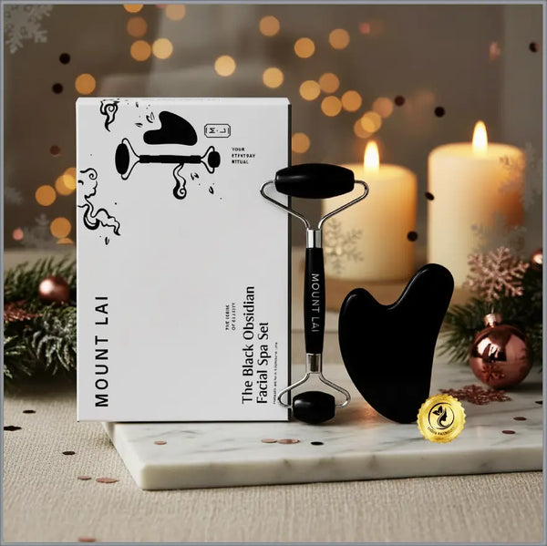 ChicSetX™ Obsidian Spa - Jade Face Roller & Gua Sha Set, Traditional Chinese Facial Massage Tools for Glowing, Sculpted Skin
