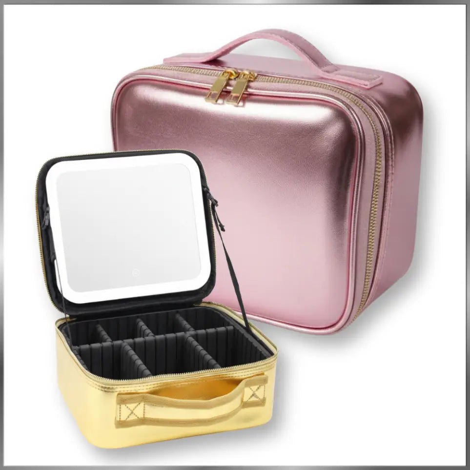GlamLuxeX™ Lumiglow Golden + Aurora Luxury PU Makeup Bag Set, Travel Cosmetic Organizer Case for Women, Portable Beauty Storage Pouch - ChicstyleX