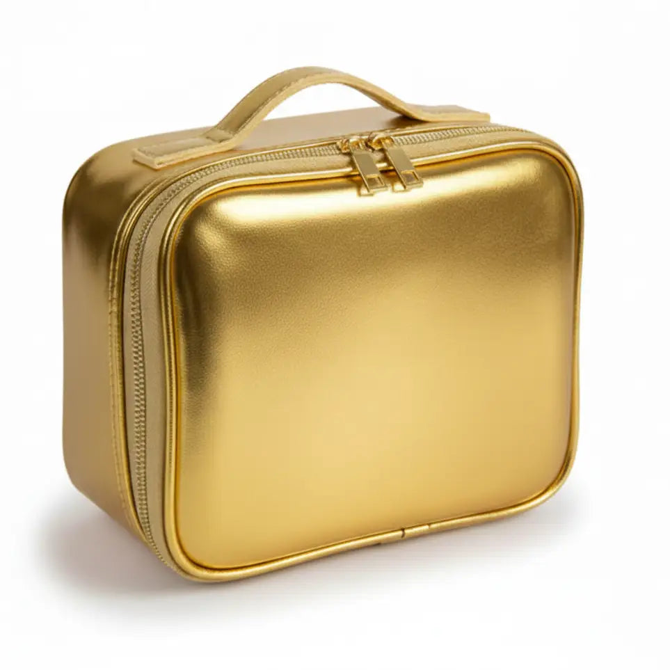 GlamLuxeX™ Lumiglow Golden + Aurora Luxury PU Makeup Bag Set, Travel Cosmetic Organizer Case for Women, Portable Beauty Storage Pouch - ChicstyleX