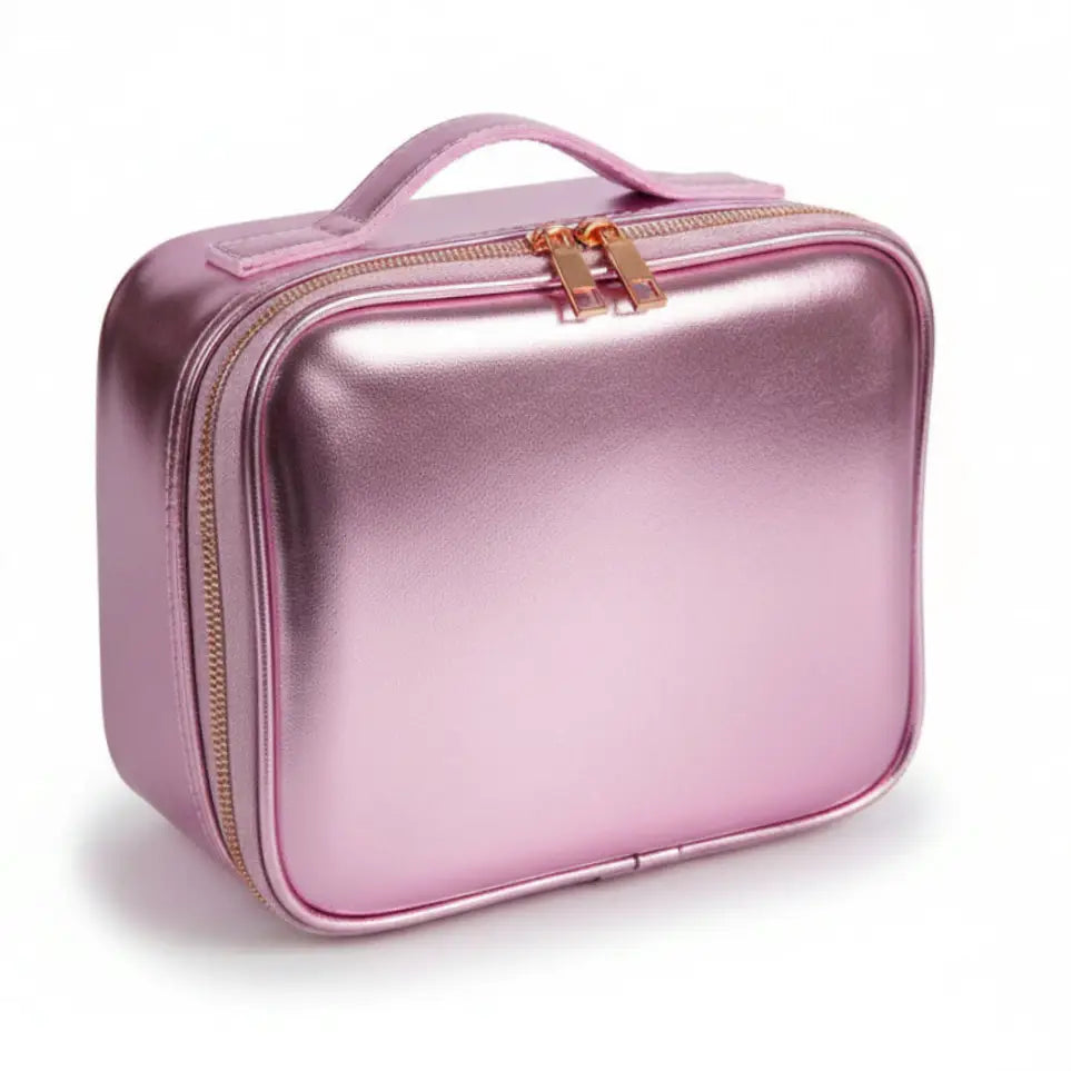 GlamLuxeX™ Lumiglow Golden + Aurora Luxury PU Makeup Bag Set, Travel Cosmetic Organizer Case for Women, Portable Beauty Storage Pouch - ChicstyleX